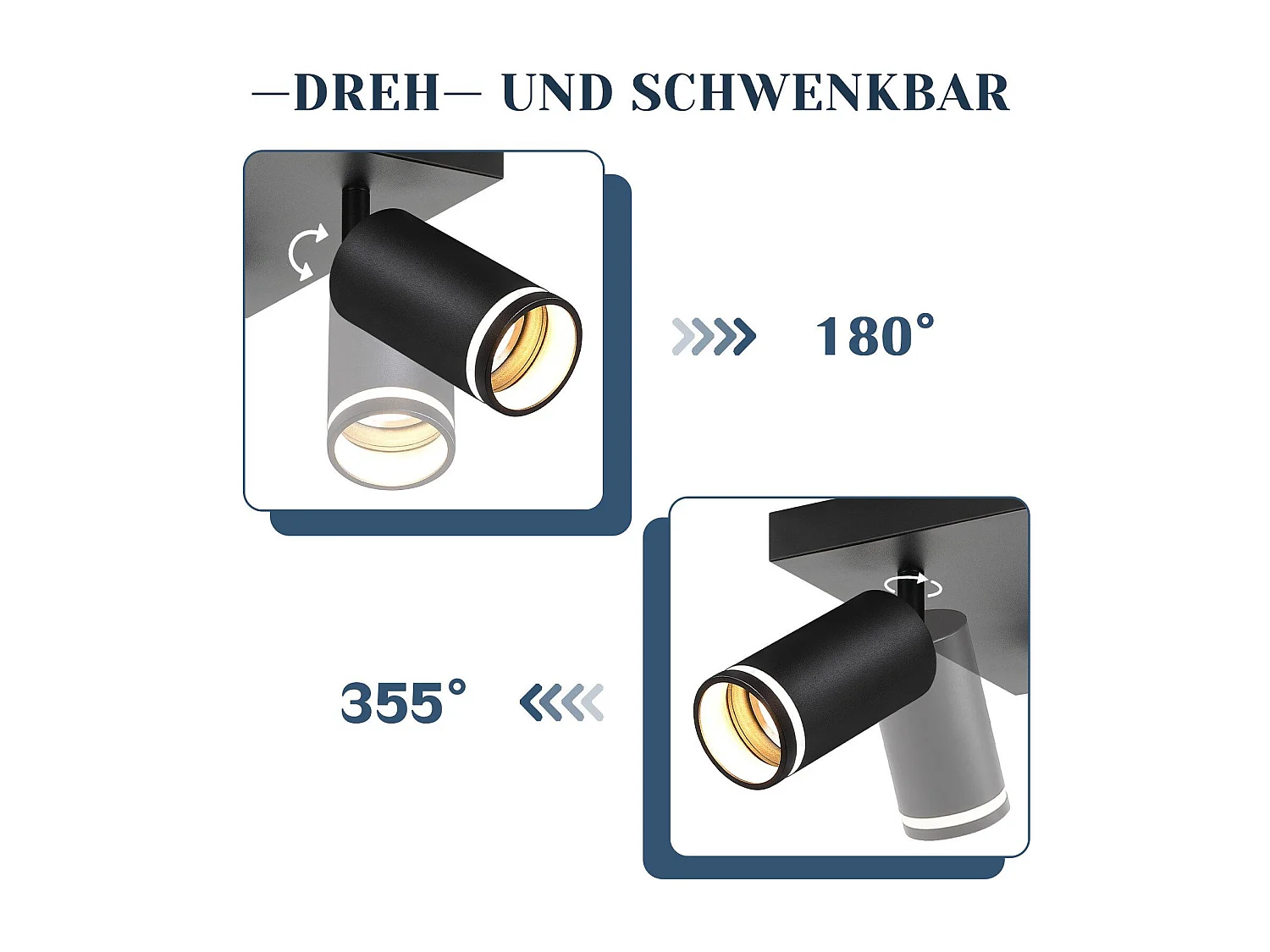 NETTLIFE Spot de plafond noir 4 ampoules moderne spot GU10 spots orientable intérieur métal