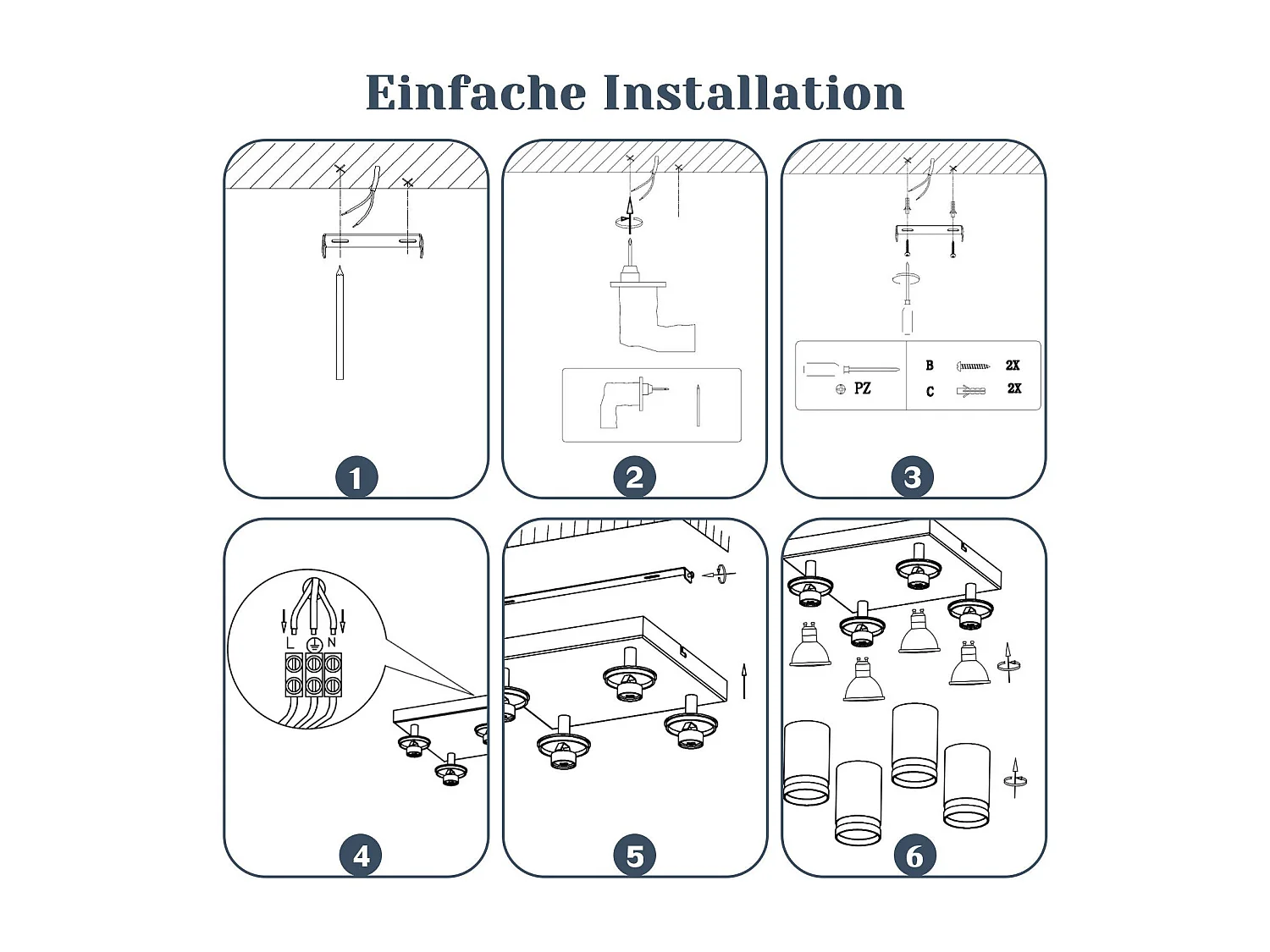 NETTLIFE Spot de plafond noir 4 ampoules moderne spot GU10 spots orientable intérieur métal