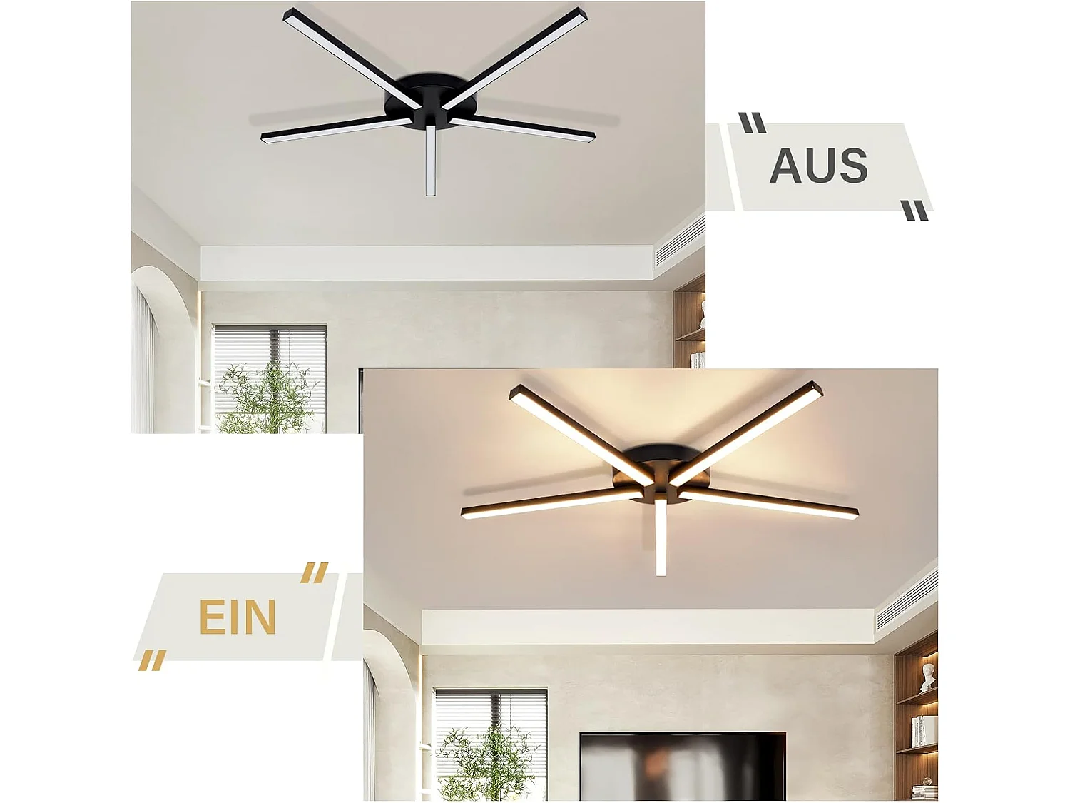 NETTLIFE Deckenlampe LED Warmweiß Wohnzimmerlampe - Deckenleuchte 24W Schwarz Decke Lampe 64.2 cm Metall Schlafzimmerlampe 3000K für Schlafzimmer Wohnzimmer