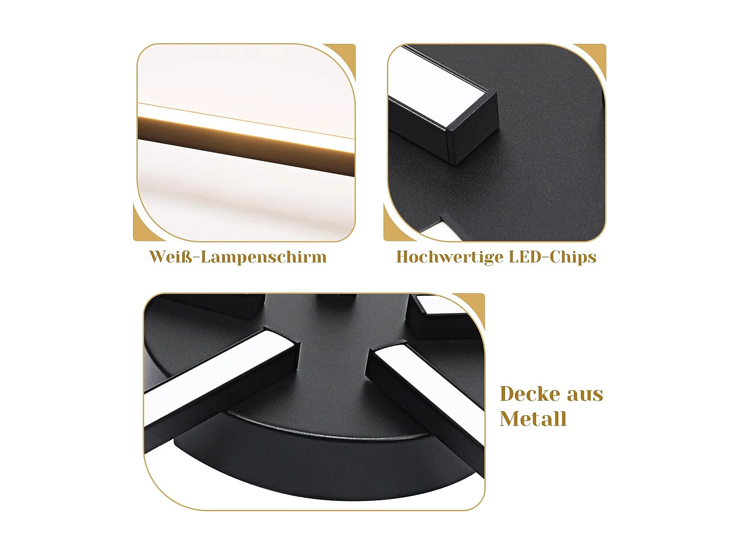 NETTLIFE Deckenlampe LED Warmweiß Wohnzimmerlampe - Deckenleuchte 24W Schwarz Decke Lampe 64.2 cm Metall Schlafzimmerlampe 3000K für Schlafzimmer Wohnzimmer