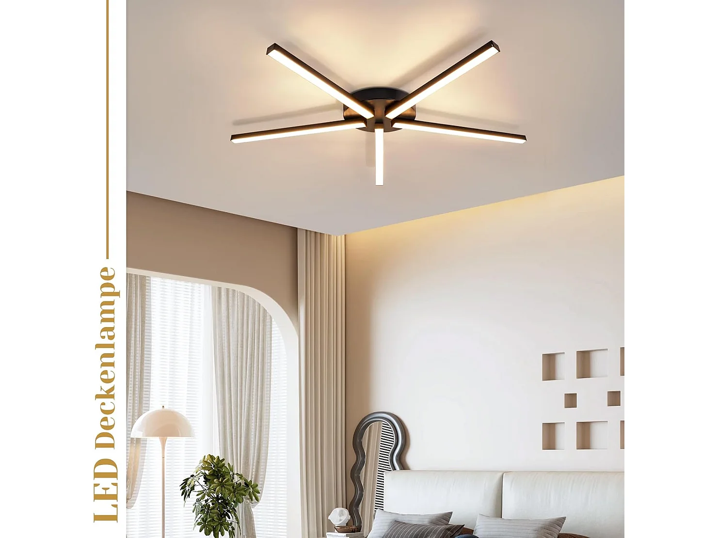 NETTLIFE Deckenlampe LED Warmweiß Wohnzimmerlampe - Deckenleuchte 24W Schwarz Decke Lampe 64.2 cm Metall Schlafzimmerlampe 3000K für Schlafzimmer Wohnzimmer