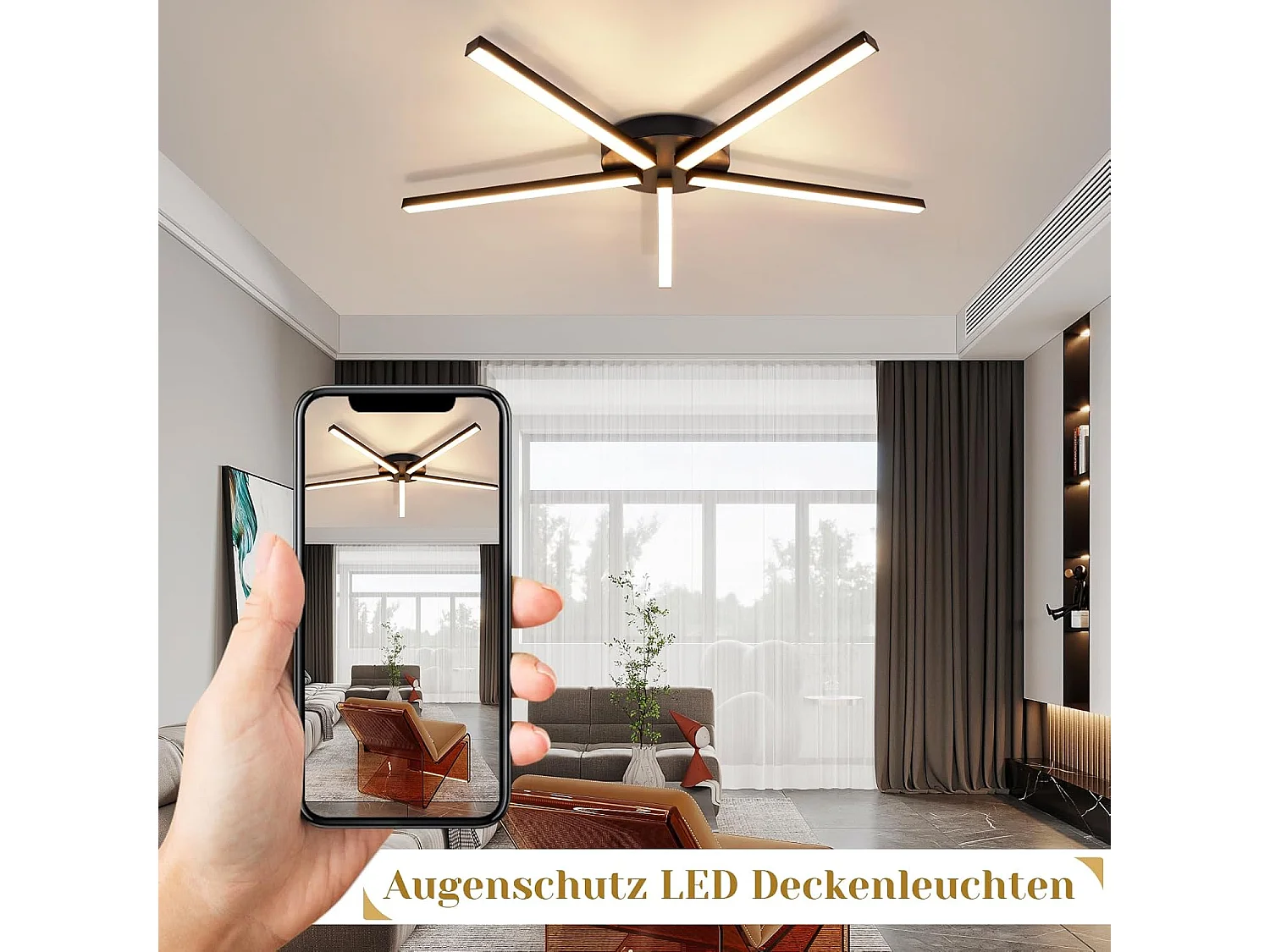 NETTLIFE Deckenlampe LED Warmweiß Wohnzimmerlampe - Deckenleuchte 24W Schwarz Decke Lampe 64.2 cm Metall Schlafzimmerlampe 3000K für Schlafzimmer Wohnzimmer