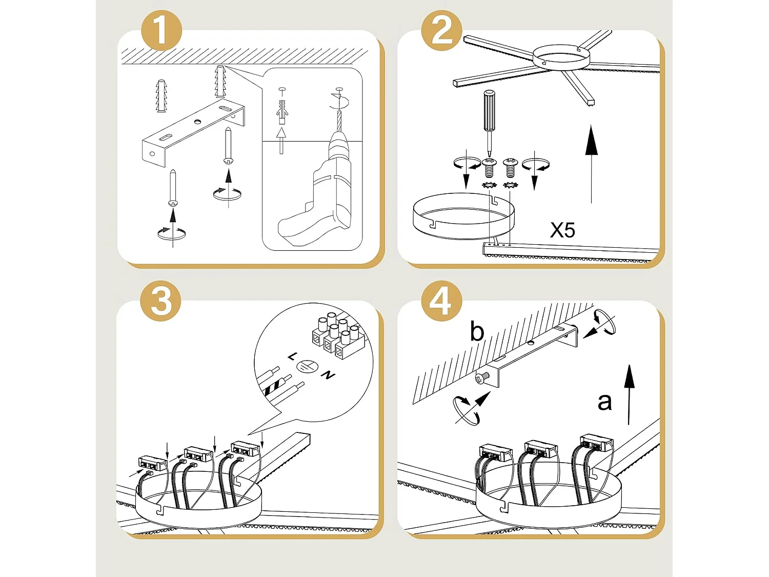 NETTLIFE Deckenlampe LED Warmweiß Wohnzimmerlampe - Deckenleuchte 24W Schwarz Decke Lampe 64.2 cm Metall Schlafzimmerlampe 3000K für Schlafzimmer Wohnzimmer