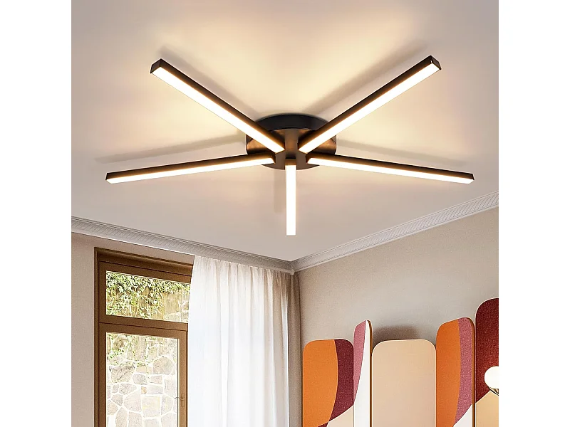 NETTLIFE Plafondlamp LED - Zwart - 5-Lichts - 3000K Warm wit Licht - Metaal en PC - Moderne Plafondverlichting 64.2cm- voor Woonkamer | Slaapkamer - 24W