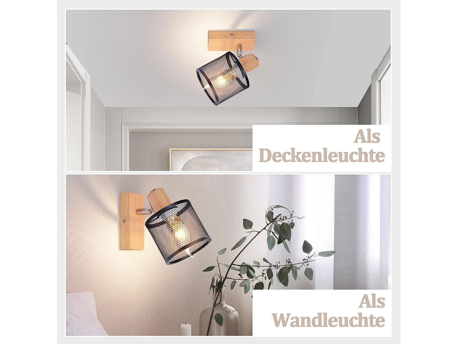 NETTLIFE Opbouwspot Hout zwart cilinder 1-lichts E14 Fitting 350° draaibar Plafondspot Kooiontwerp  Max.40W Vintage Plafondlamp