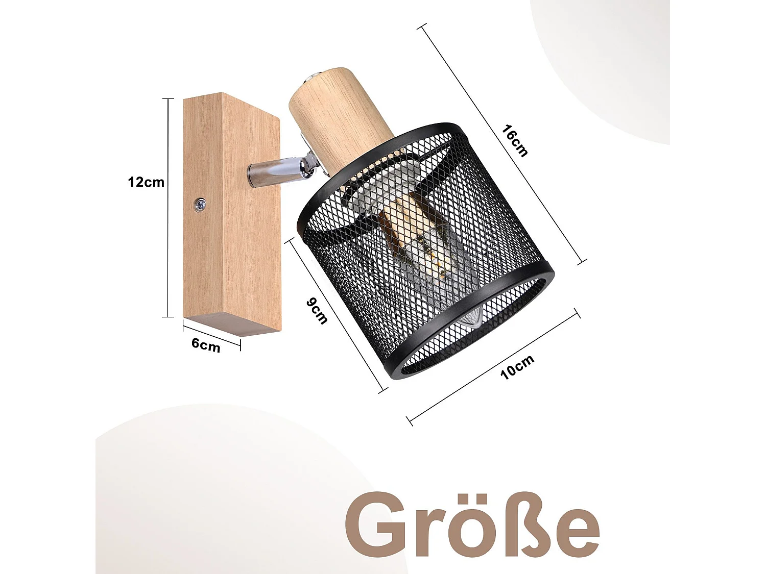 NETTLIFE Opbouwspot Hout zwart cilinder 1-lichts E14 Fitting 350° draaibar Plafondspot Kooiontwerp  Max.40W Vintage Plafondlamp