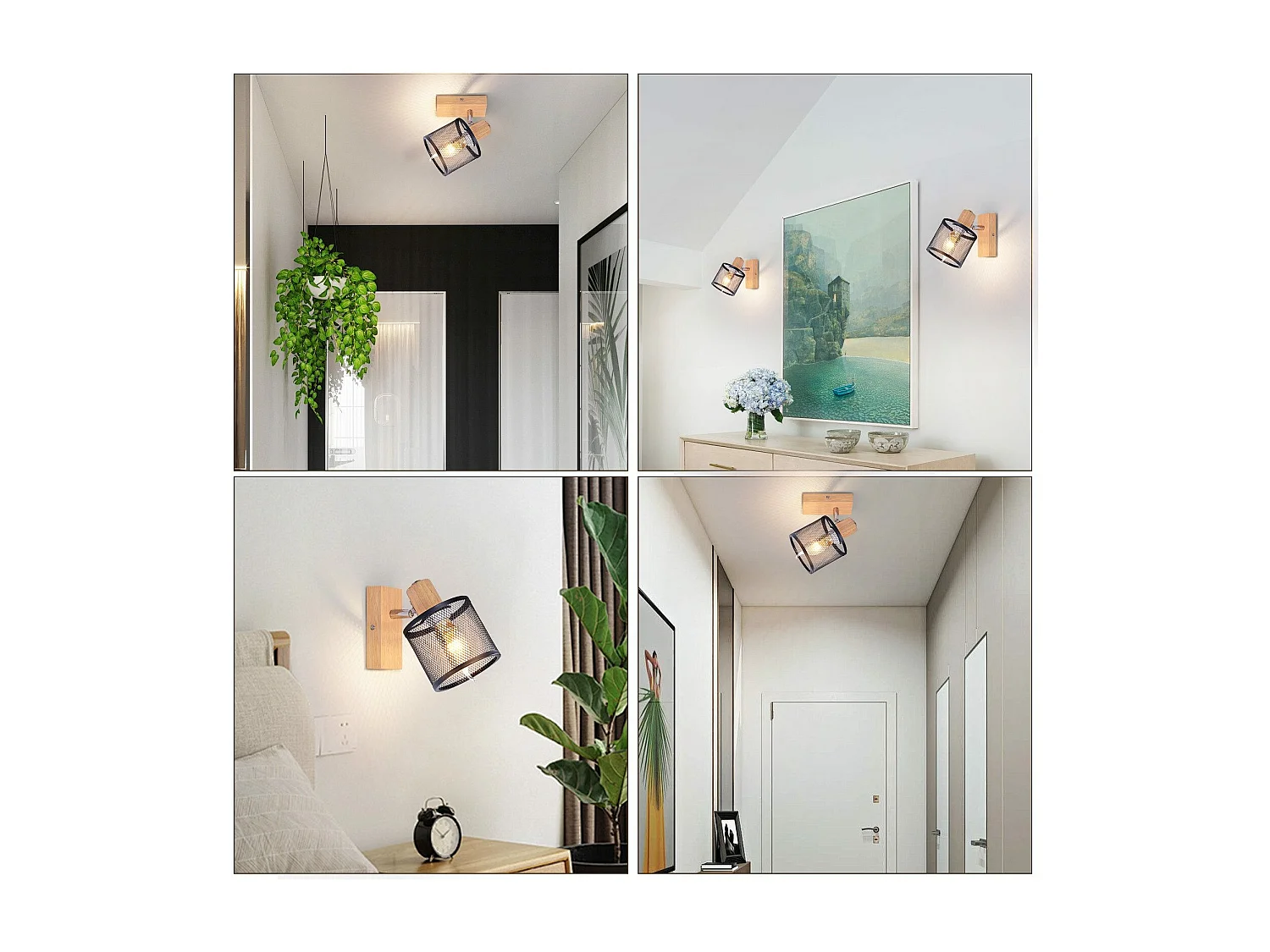 NETTLIFE Opbouwspot Hout zwart cilinder 1-lichts E14 Fitting 350° draaibar Plafondspot Kooiontwerp  Max.40W Vintage Plafondlamp