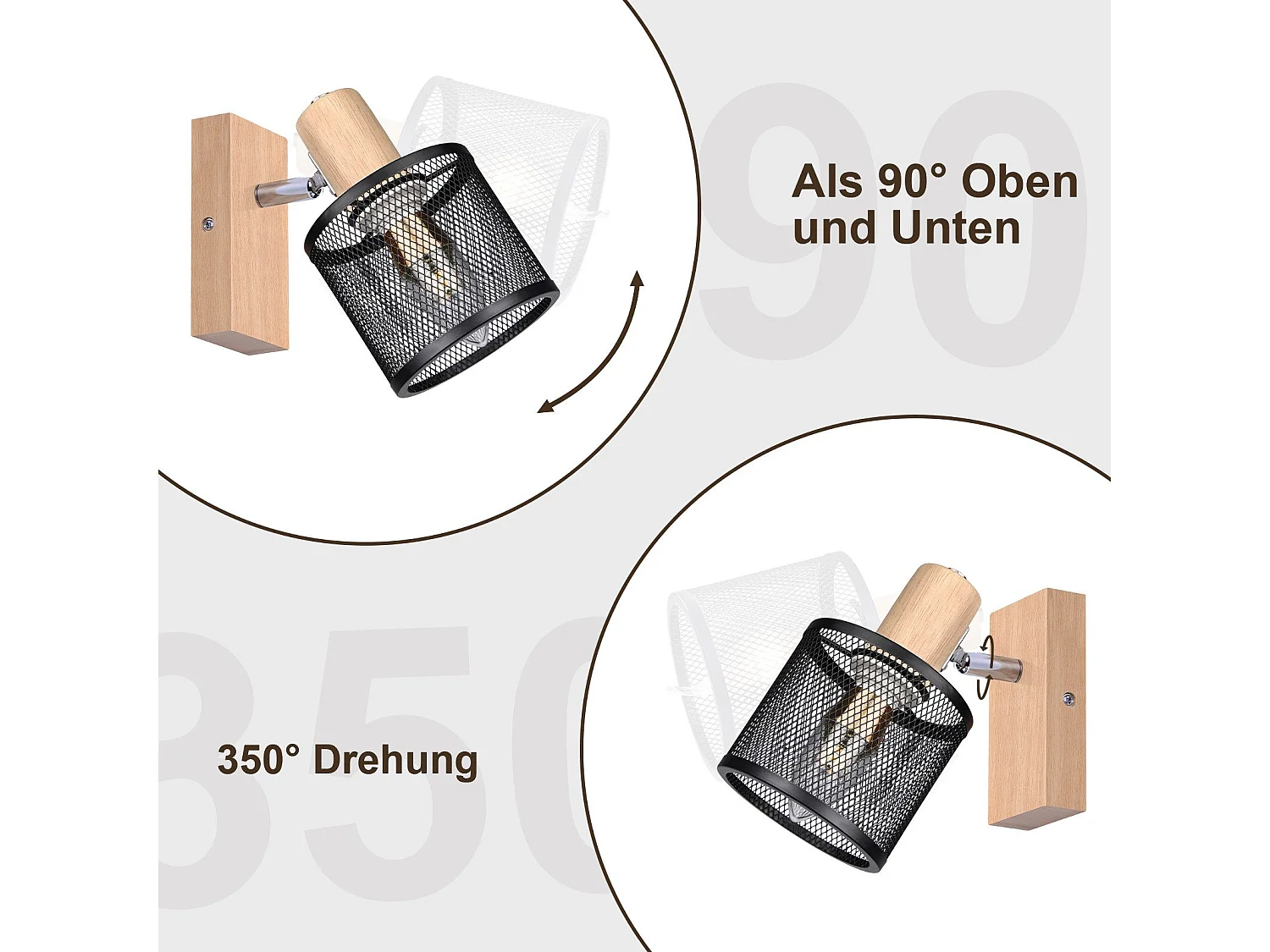 NETTLIFE Plafonnier 1 Spots noir aspect  bois - plafonnier E14 orientable 350° 4 ampoules max 40w moderne pour salon chambre cuisine.