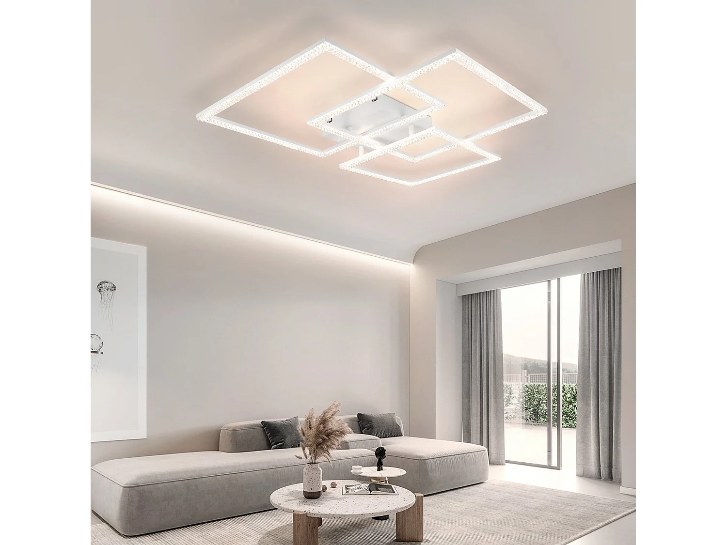 NETTLIFE Plafondlamp LED Wit 75CM Kristallen Design 3-Lichts Modern Plafondverlichting Dimbaar met Afstandsbediening voor Slaapkamer | Woonkamer 80W