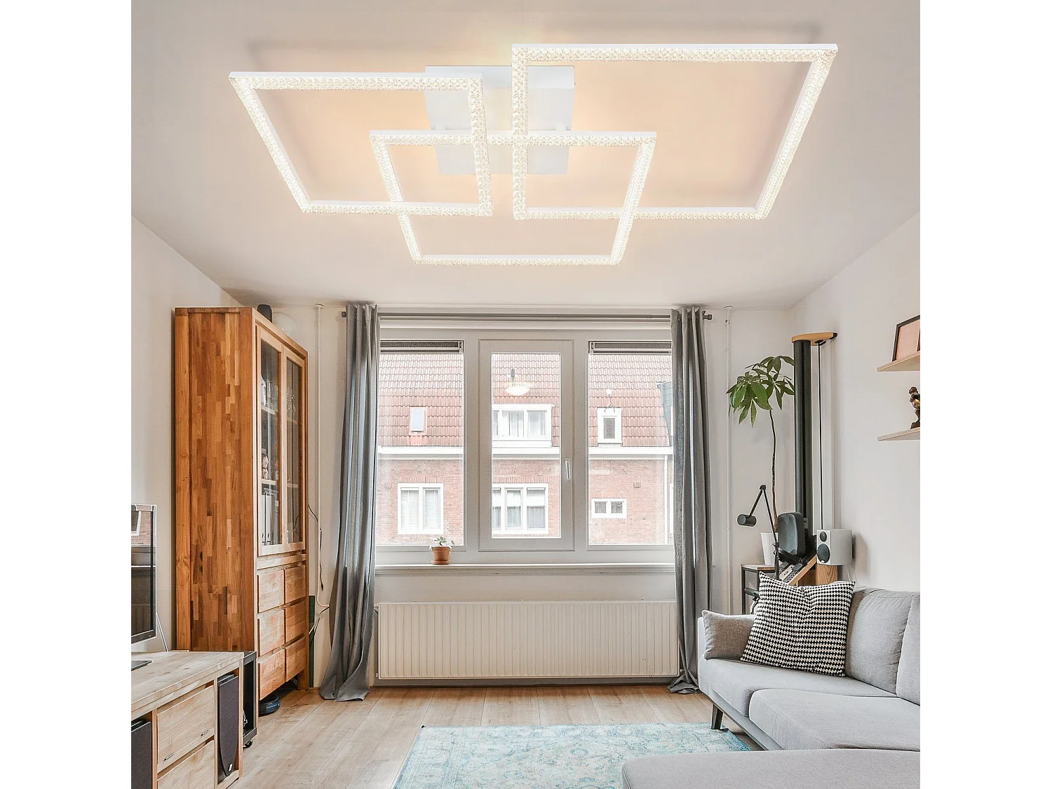 NETTLIFE Plafondlamp LED Wit 75CM Kristallen Design 3-Lichts Modern Plafondverlichting Dimbaar met Afstandsbediening voor Slaapkamer | Woonkamer 80W