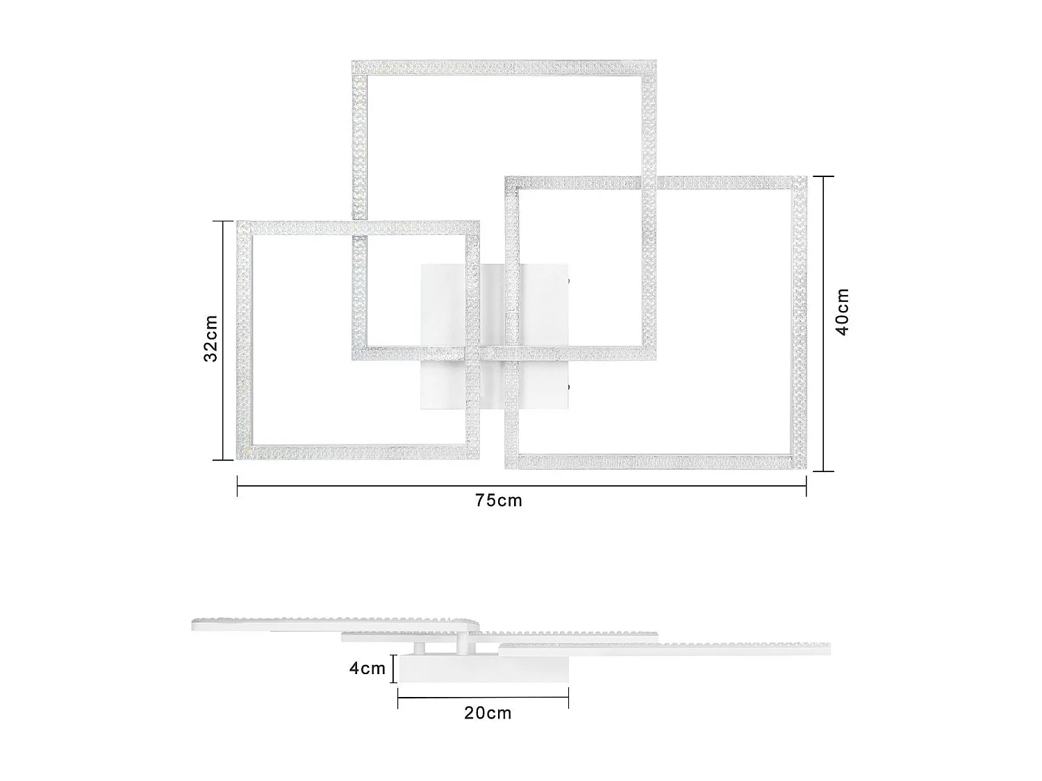 NETTLIFE Plafondlamp LED Wit 75CM Kristallen Design 3-Lichts Modern Plafondverlichting Dimbaar met Afstandsbediening voor Slaapkamer | Woonkamer 80W