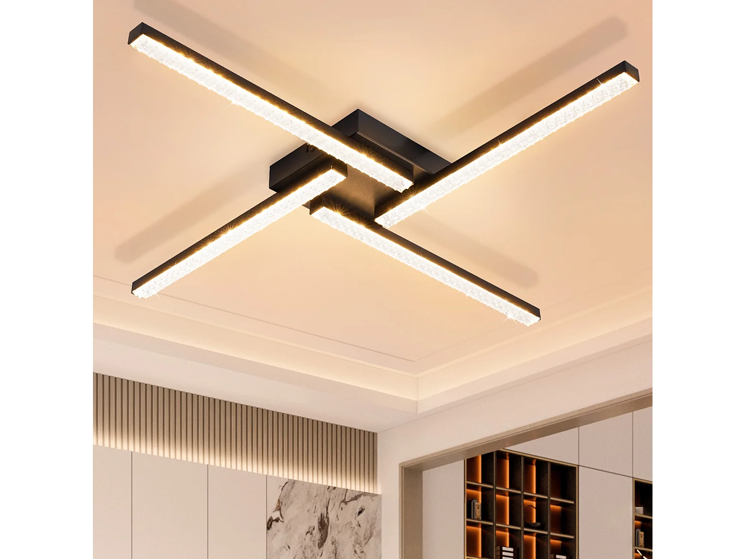 NETTLIFE Lampa sufitowa LED do salonu Czarna lampa sufitowa 20W Nowoczesny kryształowy metal 3000K