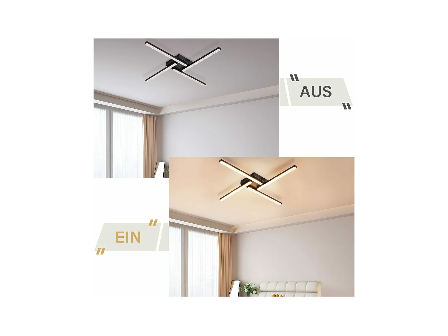 NETTLIFE Lampa sufitowa LED do salonu Czarna lampa sufitowa 20W Nowoczesny kryształowy metal 3000K