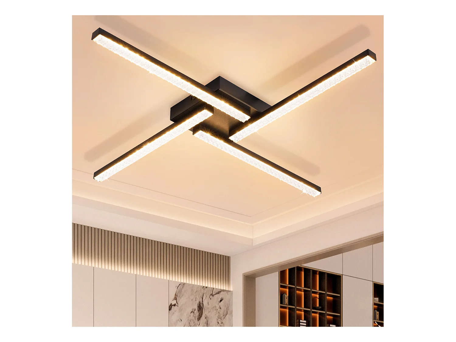 NETTLIFE Plafonnier LED Salon Noir Plafonnier 20W Moderne Cristal Métal 3000K