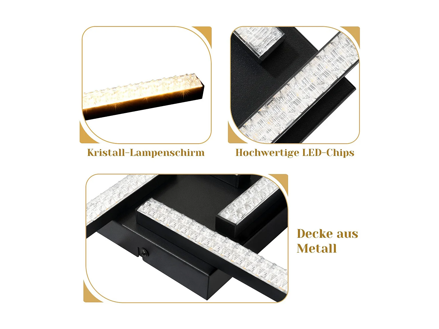 NETTLIFE Plafonnier LED Salon Noir Plafonnier 20W Moderne Cristal Métal 3000K