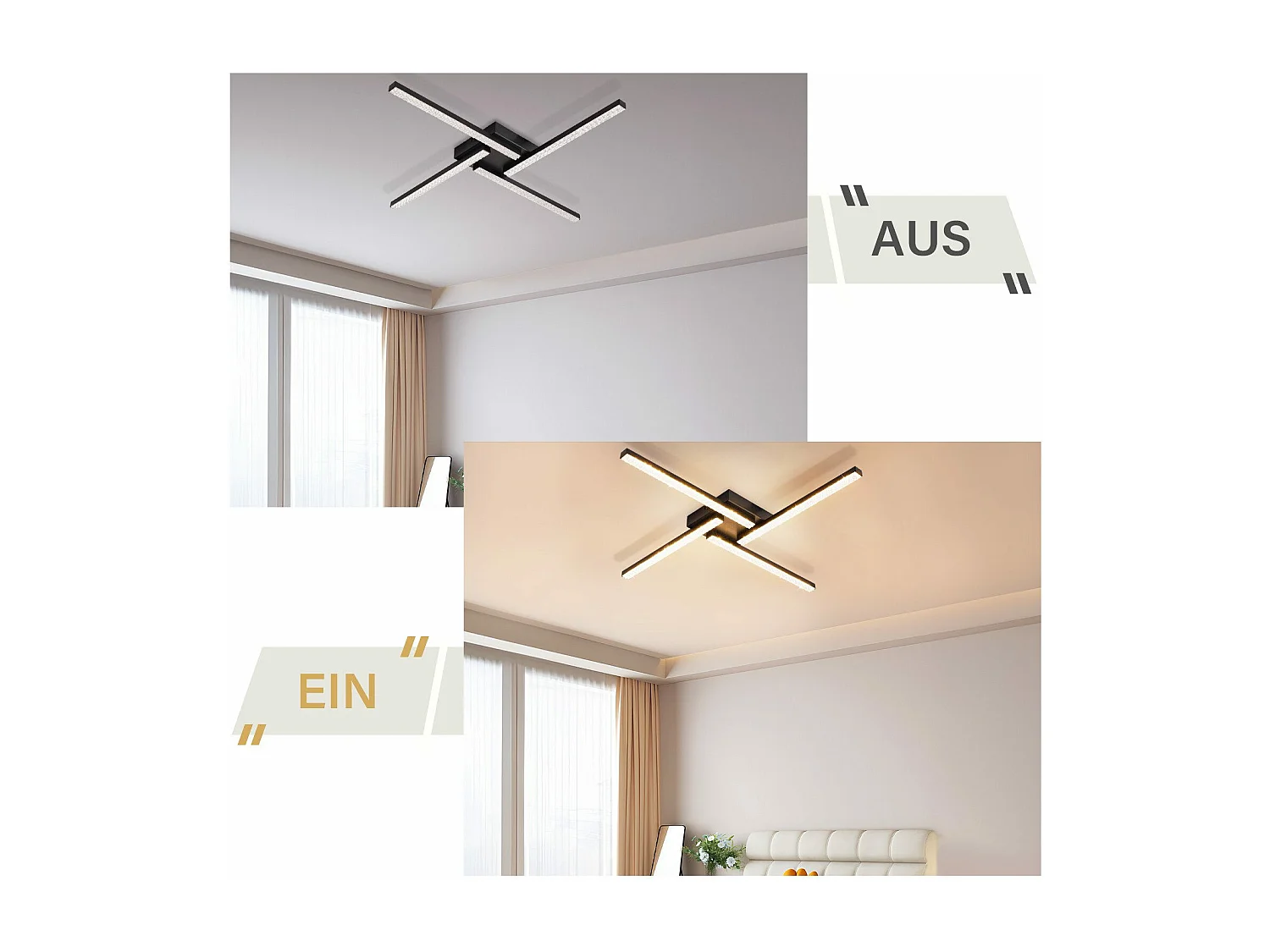 NETTLIFE Plafonnier LED Salon Noir Plafonnier 20W Moderne Cristal Métal 3000K