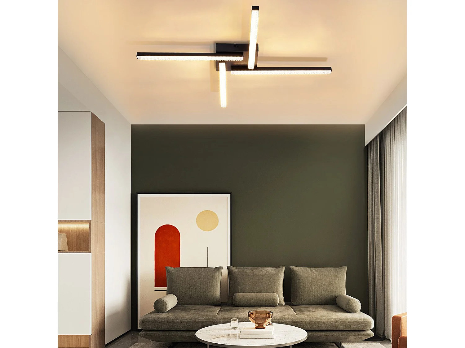 NETTLIFE Plafonnier LED Salon Noir Plafonnier 20W Moderne Cristal Métal 3000K