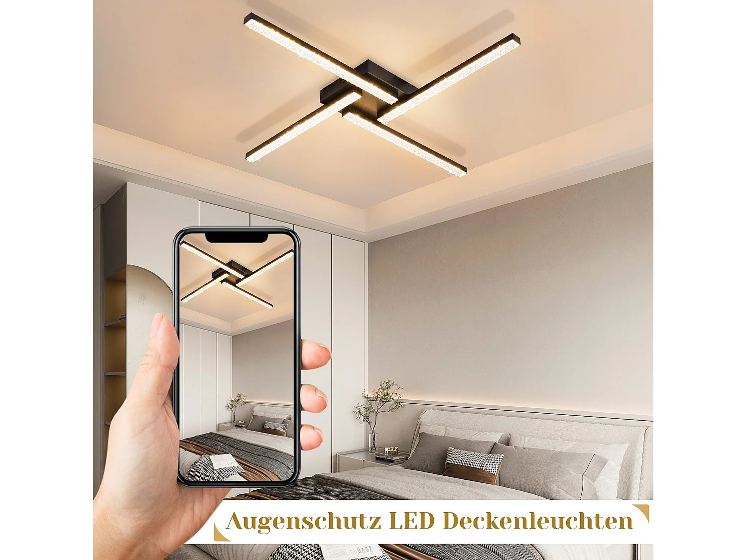 NETTLIFE Plafonnier LED Salon Noir Plafonnier 20W Moderne Cristal Métal 3000K