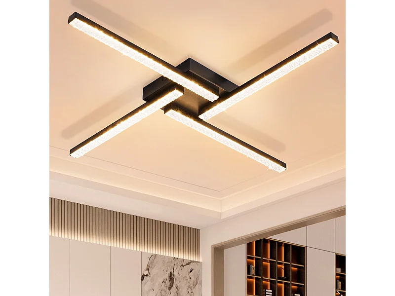 NETTLIFE LED Deckenleuchte Wohnzimmer Schwarz Deckenleuchte 20W Modern Kristall Metall 3000K