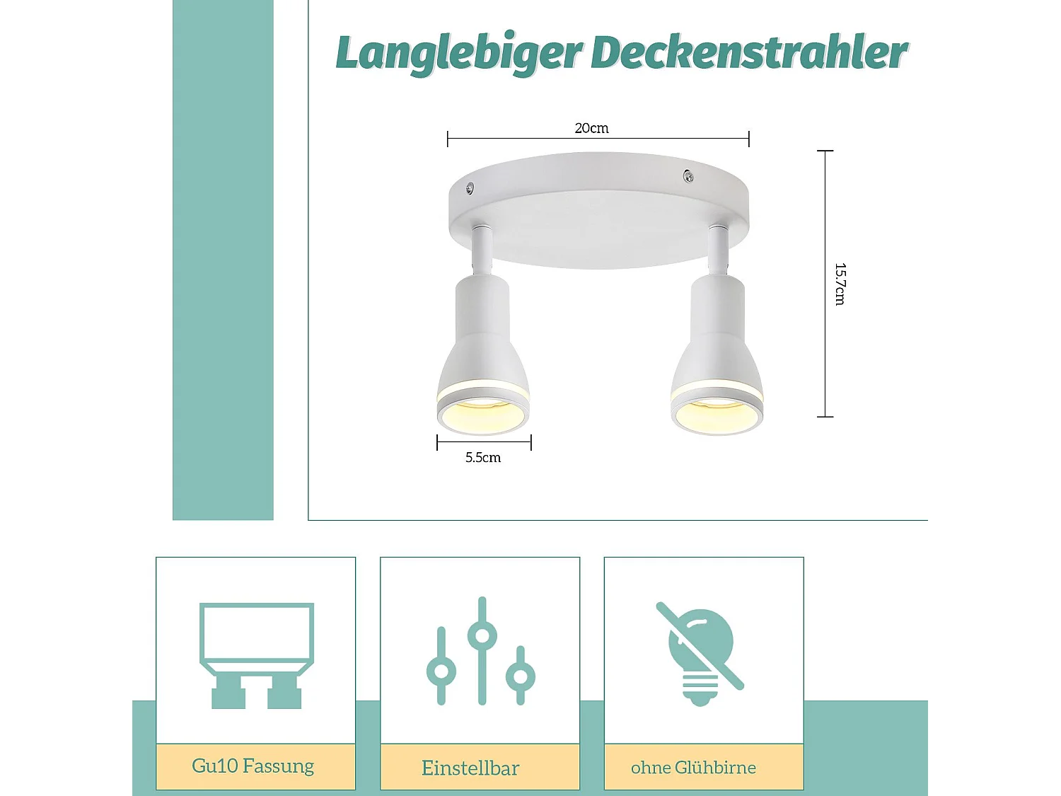 NETTLIFE spot de plafond LED 2 ampoules blanc salon plafonnier spot orientable GU10 spot lampe moderne