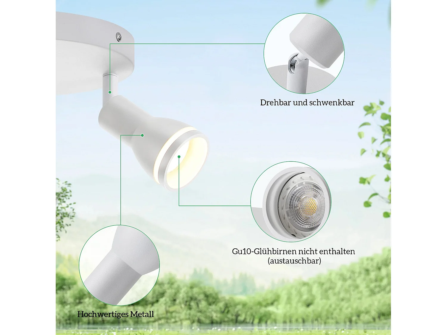 NETTLIFE spot de plafond LED 2 ampoules blanc salon plafonnier spot orientable GU10 spot lampe moderne