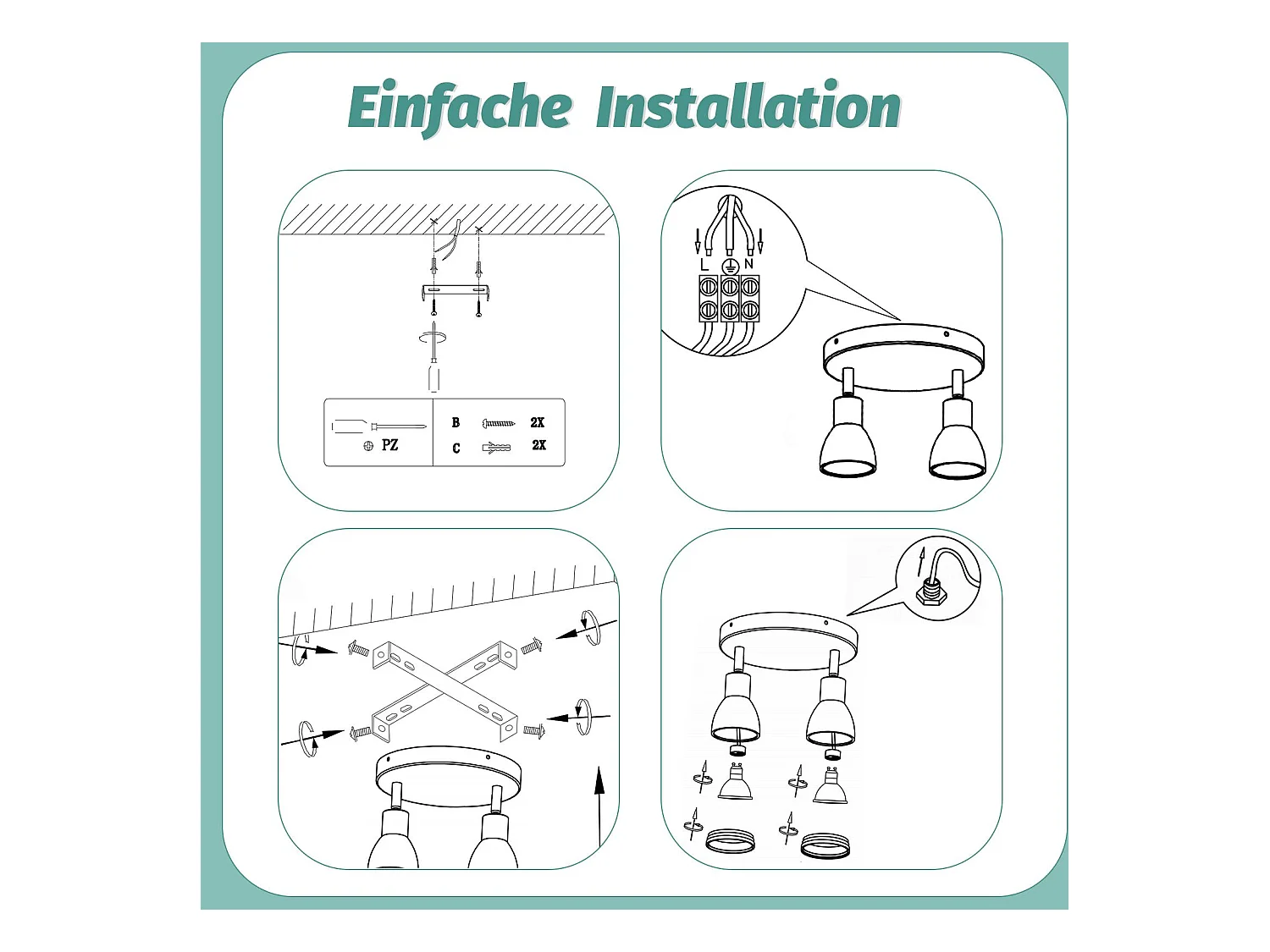 NETTLIFE spot de plafond LED 2 ampoules blanc salon plafonnier spot orientable GU10 spot lampe moderne