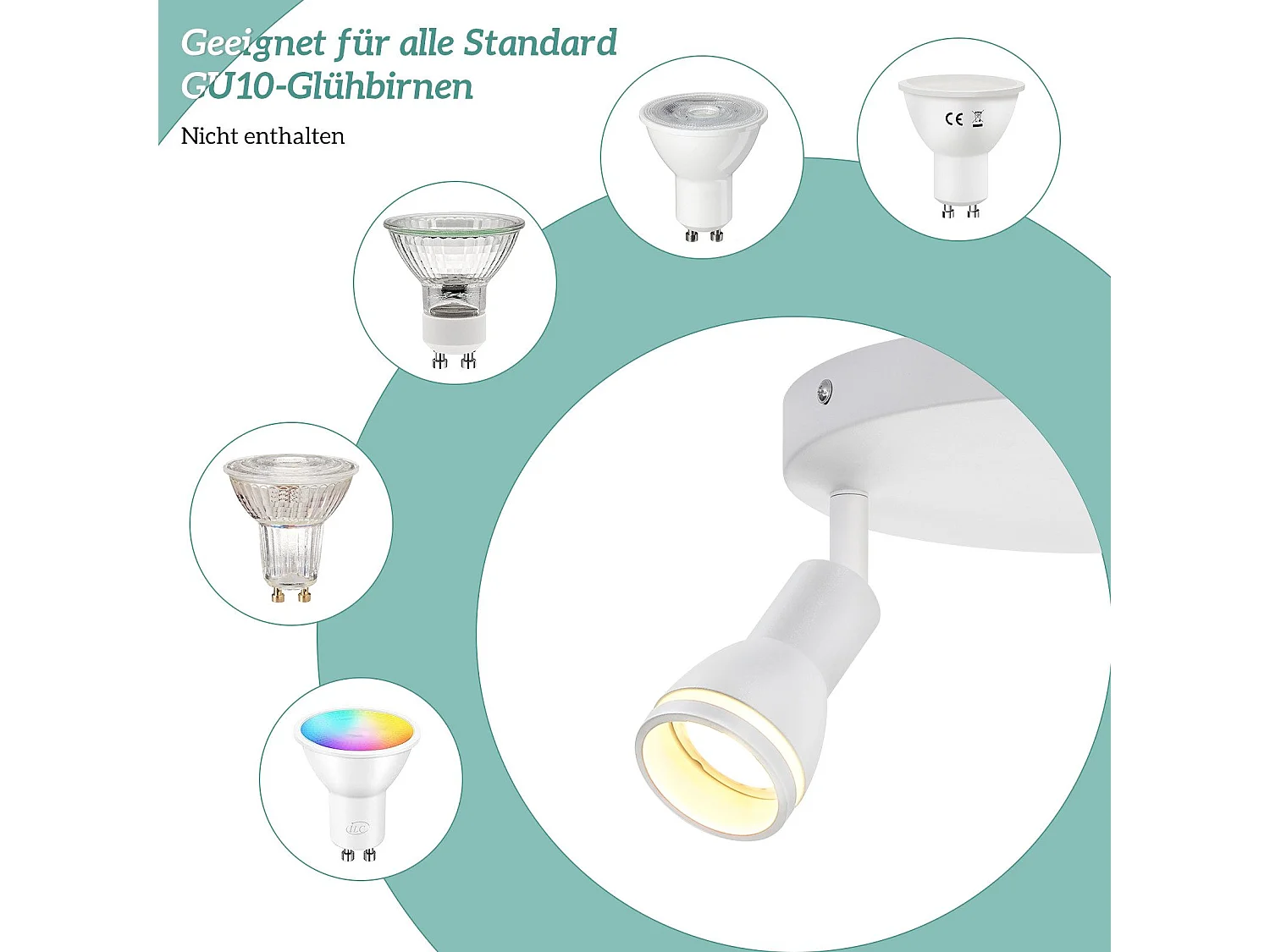 NETTLIFE Opbouwspot GU10 L 20cm wit 2-Lichts Moderne Plafondlamp 355° draaibaar Plafondspot creatief ontwerp Lampkap voor Slaafkamer | Kantoor | Woonkamer Max.25W