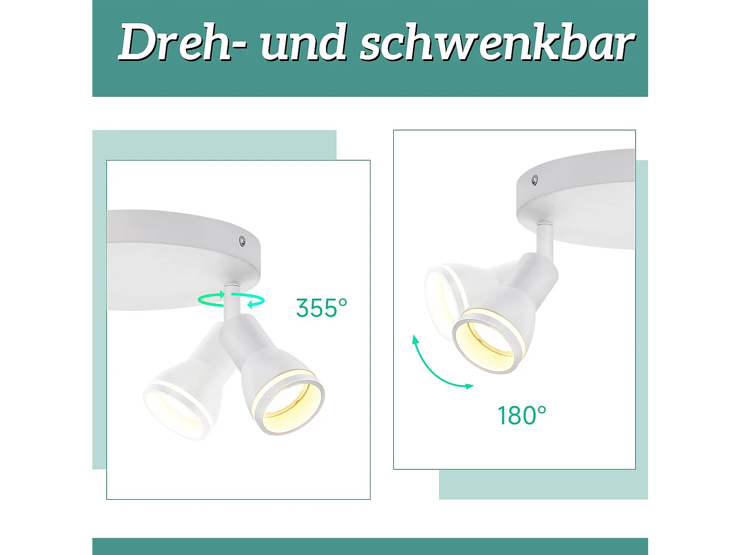 NETTLIFE Opbouwspot GU10 L 20cm wit 2-Lichts Moderne Plafondlamp 355° draaibaar Plafondspot creatief ontwerp Lampkap voor Slaafkamer | Kantoor | Woonkamer Max.25W