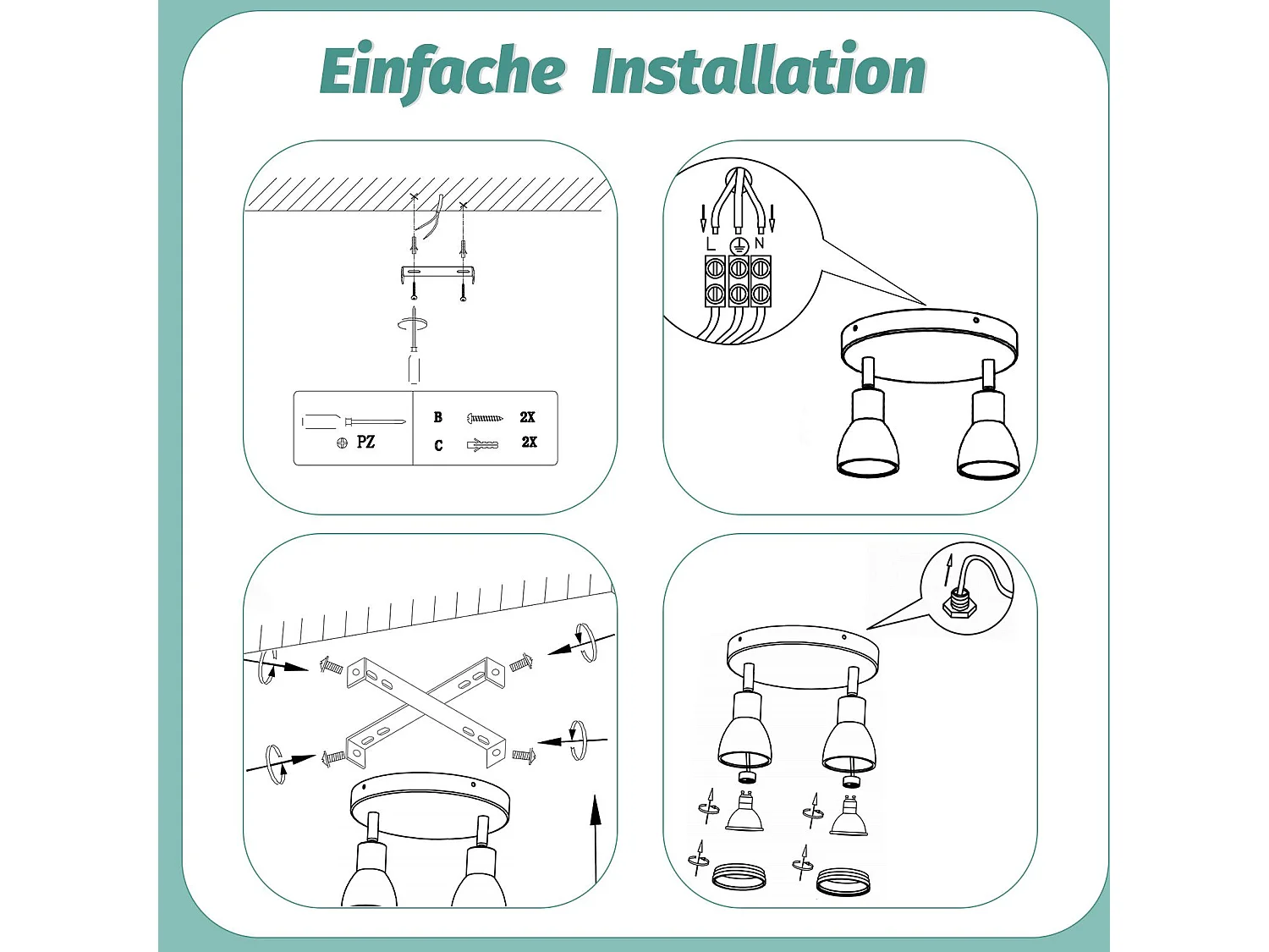 NETTLIFE spot de plafond LED 2 ampoules blanc salon plafonnier spot orientable GU10 spot lampe moderne