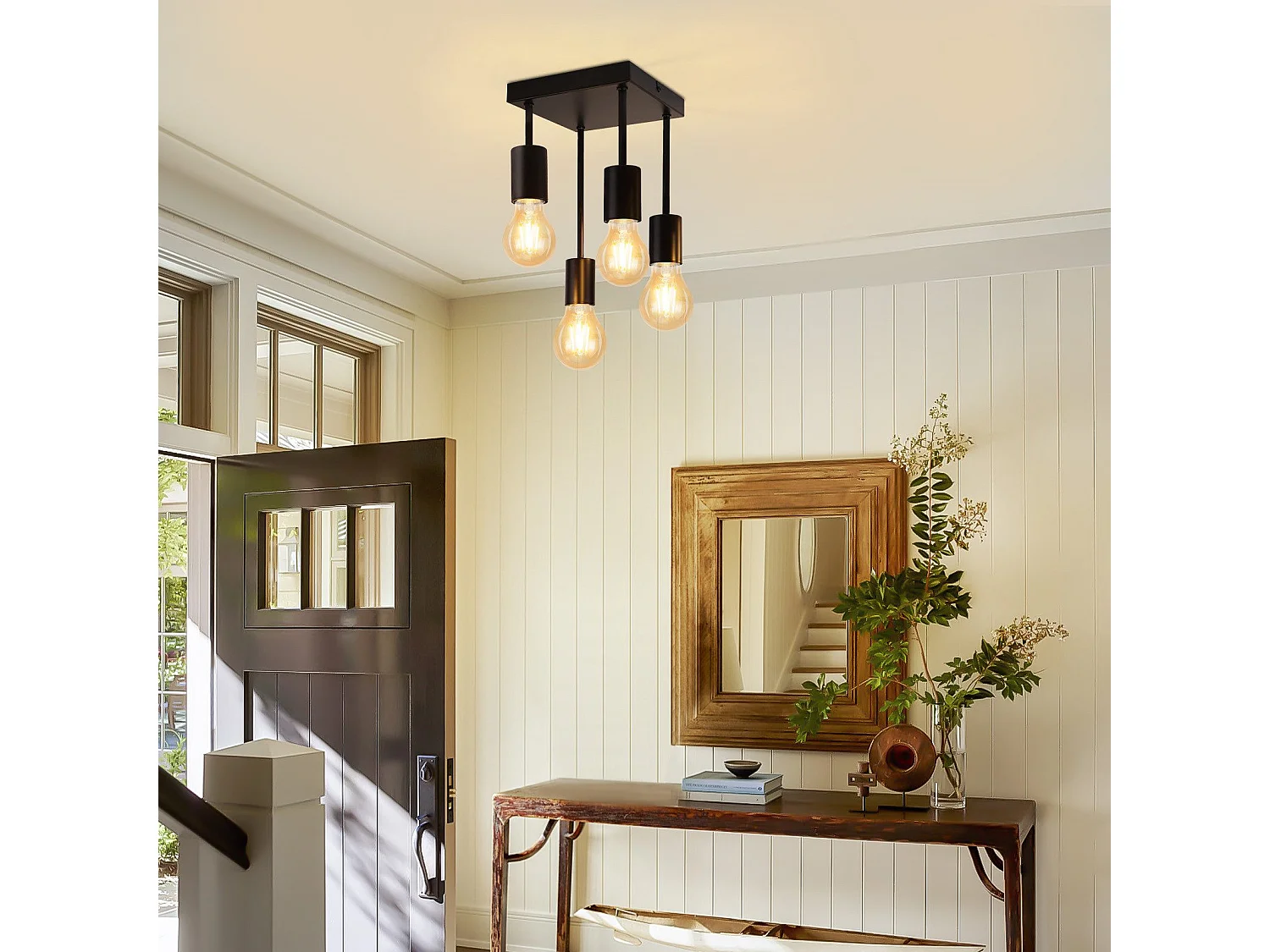 NETTLIFE Vintage czarna lampa sufitowa E27 4 metalowe żarówki w stylu retro Bez żarówek