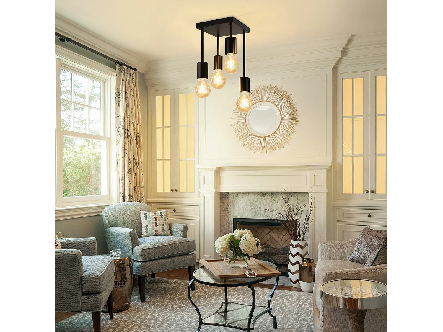 NETTLIFE Vintage czarna lampa sufitowa E27 4 metalowe żarówki w stylu retro Bez żarówek