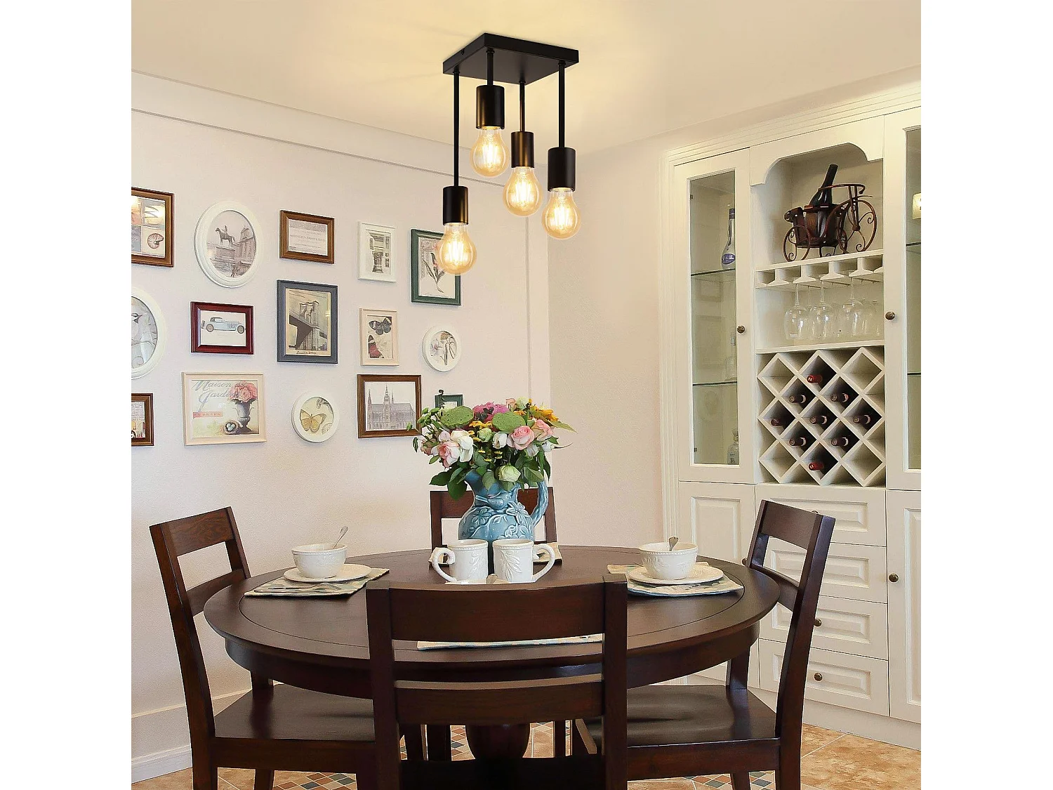 NETTLIFE Vintage czarna lampa sufitowa E27 4 metalowe żarówki w stylu retro Bez żarówek