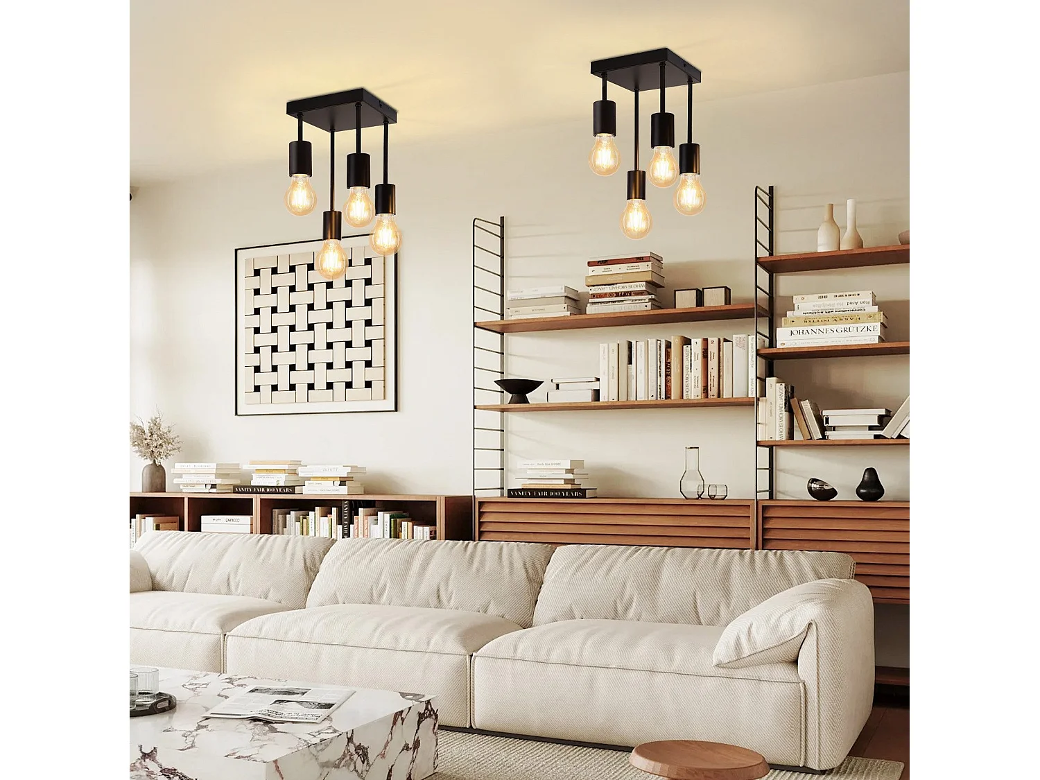 NETTLIFE Vintage czarna lampa sufitowa E27 4 metalowe żarówki w stylu retro Bez żarówek