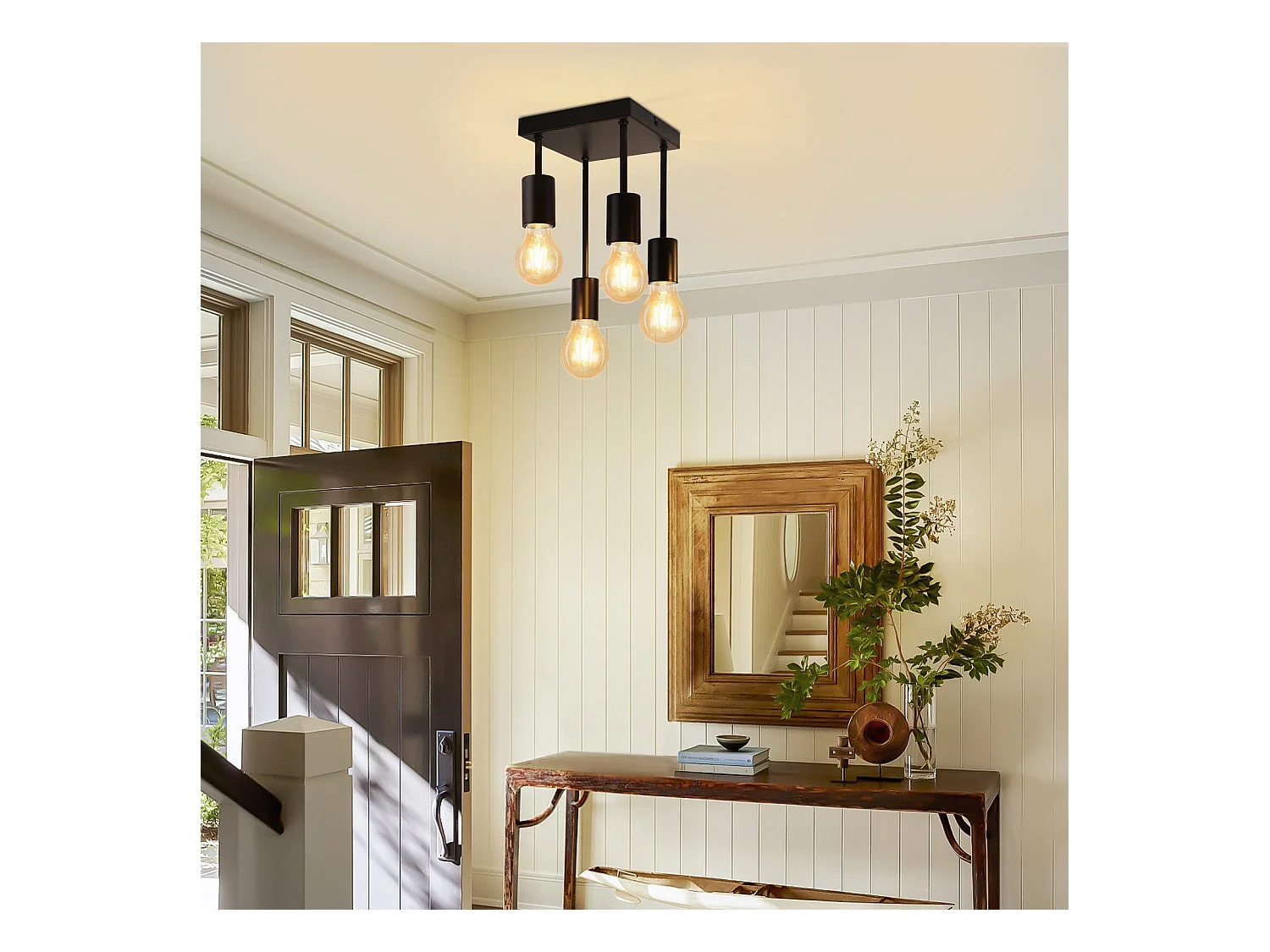 NETTLIFE Plafondlamp 4xE27 - zwart - vintage - metaal - vierkant - industriële keukenlamp - 17.5cm - voor keuken hal slaapkamer woonkamer bar - zonder lampen