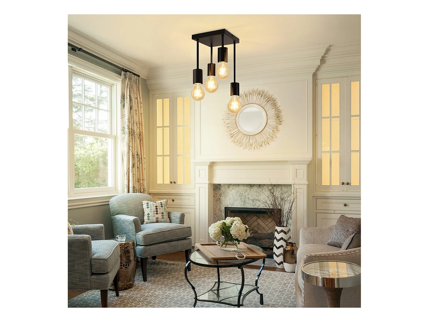 NETTLIFE Plafondlamp 4xE27 - zwart - vintage - metaal - vierkant - industriële keukenlamp - 17.5cm - voor keuken hal slaapkamer woonkamer bar - zonder lampen