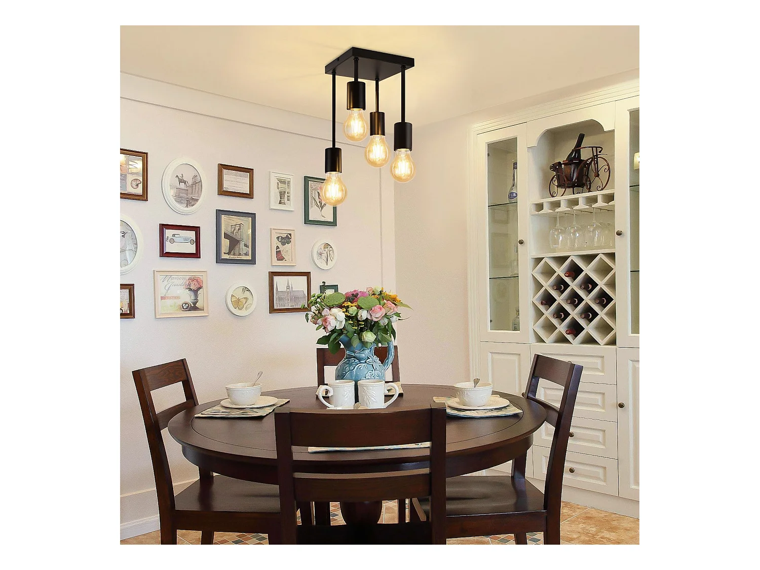 NETTLIFE Plafondlamp 4xE27 - zwart - vintage - metaal - vierkant - industriële keukenlamp - 17.5cm - voor keuken hal slaapkamer woonkamer bar - zonder lampen