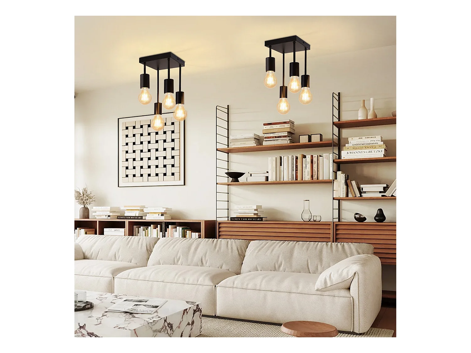 NETTLIFE Plafondlamp 4xE27 - zwart - vintage - metaal - vierkant - industriële keukenlamp - 17.5cm - voor keuken hal slaapkamer woonkamer bar - zonder lampen