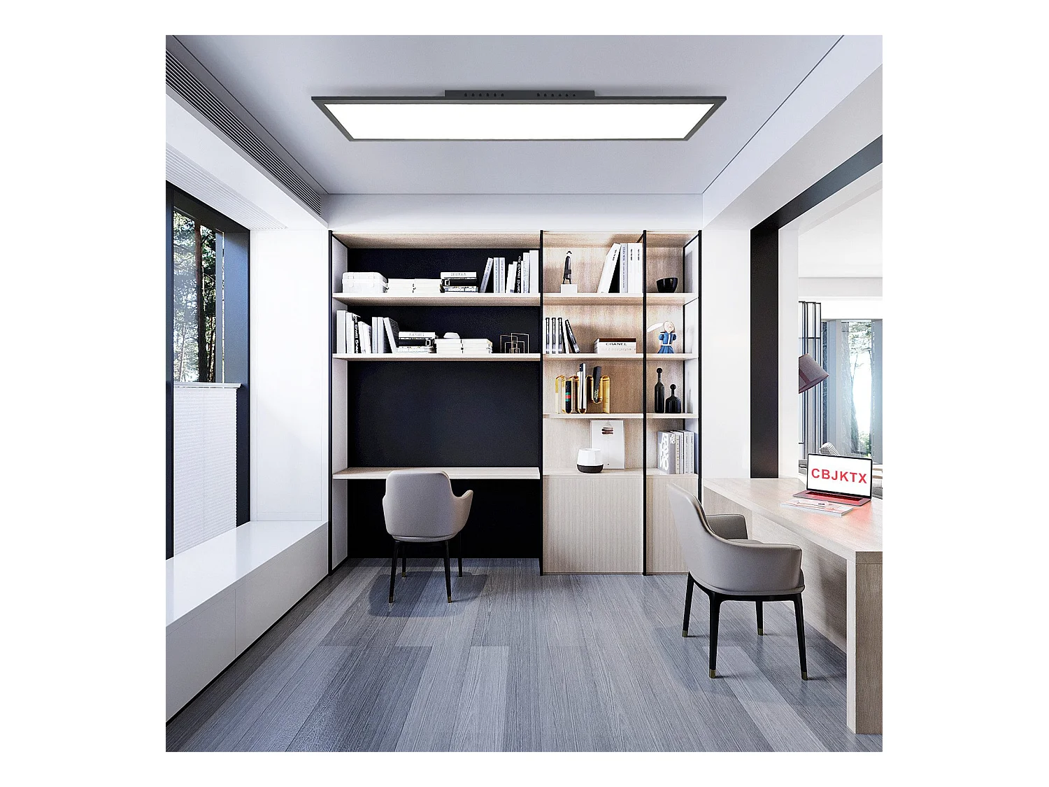 NETTLIFE Plafonnier LED 120 x 30 – Panneau de plafond à intensité variable, lampe longue lumière du jour, bureau plat avec télécommande, 40 W