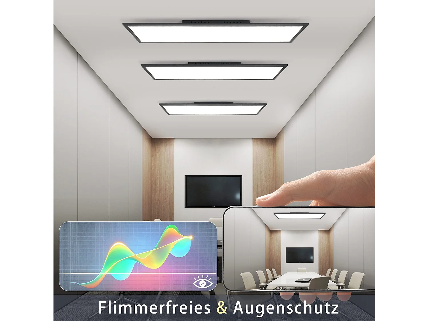 NETTLIFE Plafonnier LED 120 x 30 – Panneau de plafond à intensité variable, lampe longue lumière du jour, bureau plat avec télécommande, 40 W