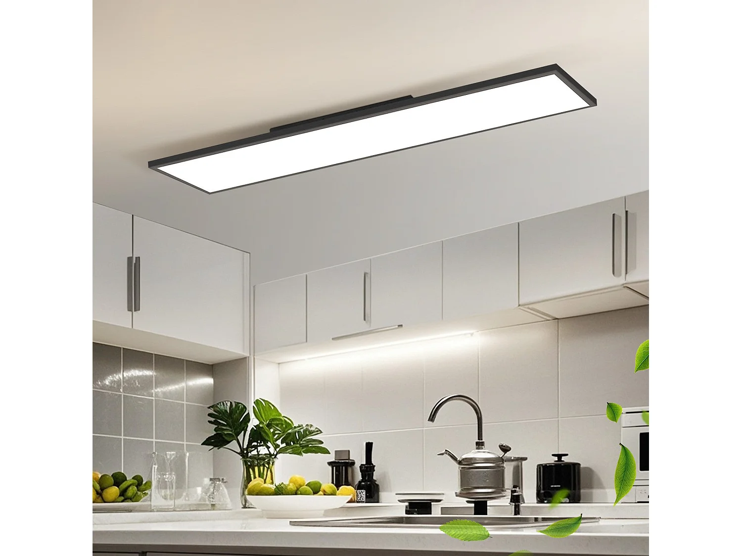 NETTLIFE Plafonnier LED 120 x 30 – Panneau de plafond à intensité variable, lampe longue lumière du jour, bureau plat avec télécommande, 40 W