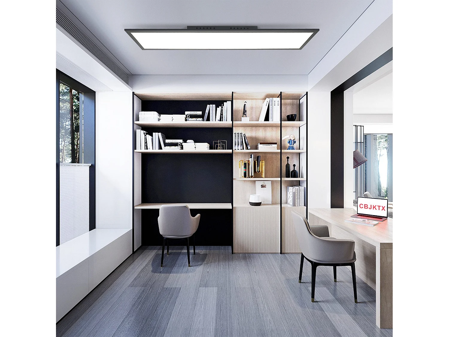 NETTLIFE Plafonnier LED 120 x 30 – Panneau de plafond à intensité variable, lampe longue lumière du jour, bureau plat avec télécommande, 40 W