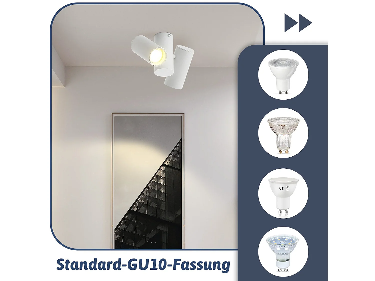 NETTLIFE Plafonnier 2 Spots de Plafond Blanc - GU10 Métal Moderne Pivotant 180°Intérieur MAX.25W pour Salon Couloir Chambre Cuisine (sans Ampoule)