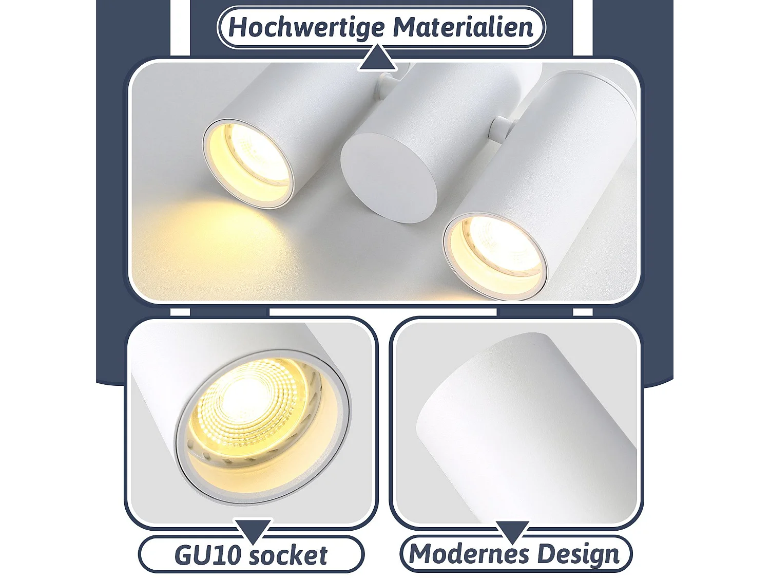 NETTLIFE Plafonnier 2 Spots de Plafond Blanc - GU10 Métal Moderne Pivotant 180°Intérieur MAX.25W pour Salon Couloir Chambre Cuisine (sans Ampoule)