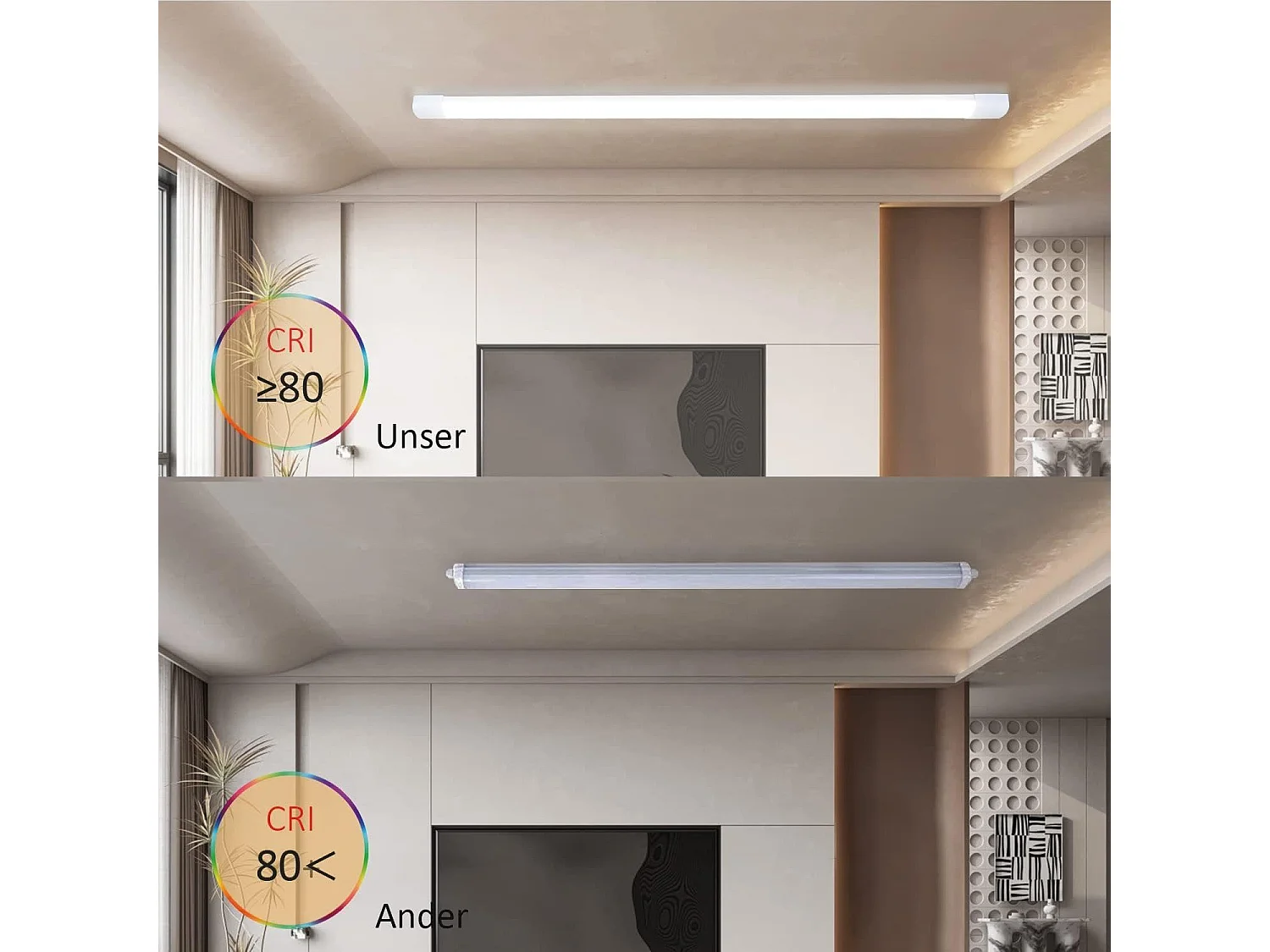 NETTLIFE Plafonnier LED 120 CM 36W tube lumière pour pièce humide 4000K lampe de cave blanc neutre angle de faisceau long 180°