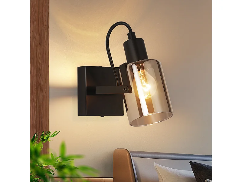 Deckenspot Vintage Schwarz Deckenleuchte Retro Rauchgrau Glas Deckenlampe 1-flammig E14