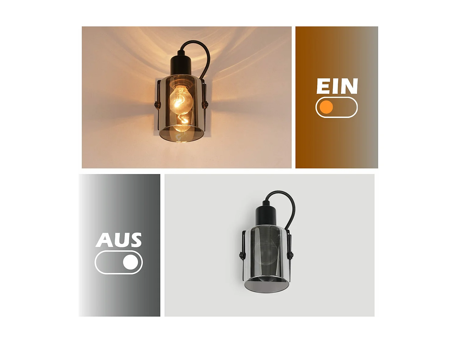 NETTLIFE Spot de plafond plafonnier vintage noir Plafonnier rétro en verre gris fumé 1 lampe E14