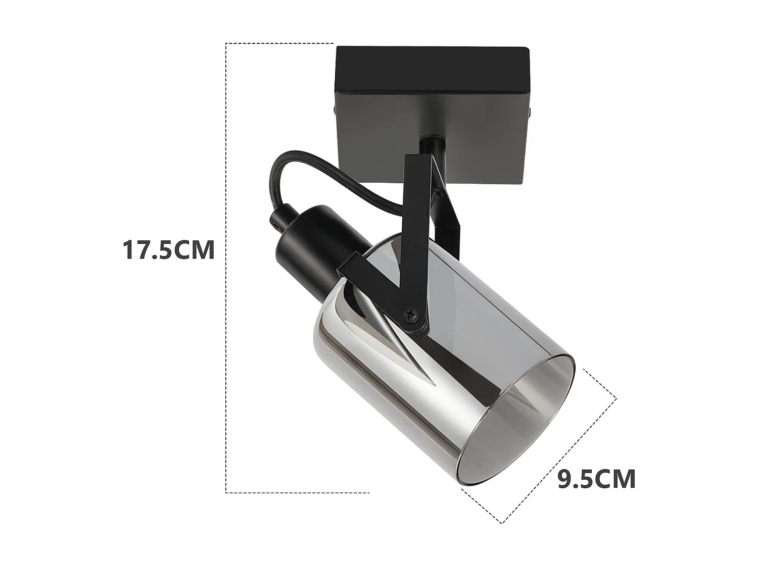 NETTLIFE Spot de plafond plafonnier vintage noir Plafonnier rétro en verre gris fumé 1 lampe E14