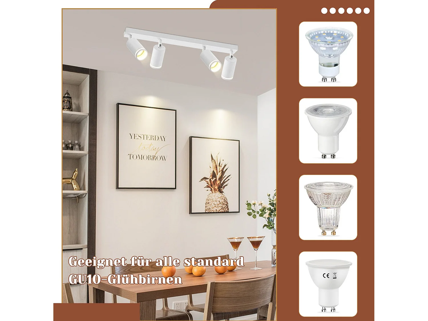 Weißer Deckenstrahler 4 Glühbirnen Moderner Spot Gu10 Verstellbarer Innenstrahler aus Metall