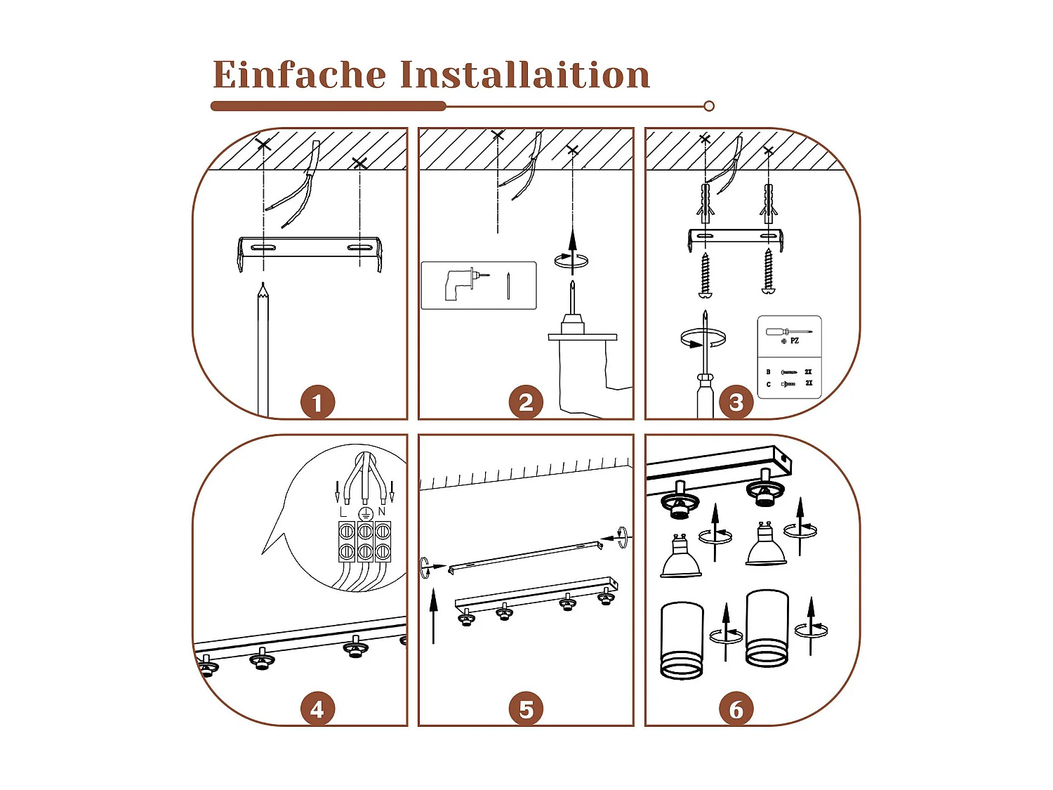 Weißer Deckenstrahler 4 Glühbirnen Moderner Spot Gu10 Verstellbarer Innenstrahler aus Metall