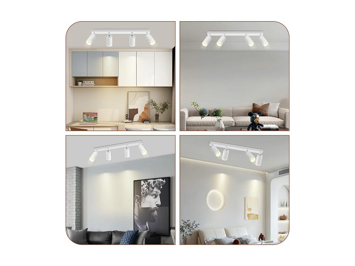 Weißer Deckenstrahler 4 Glühbirnen Moderner Spot Gu10 Verstellbarer Innenstrahler aus Metall